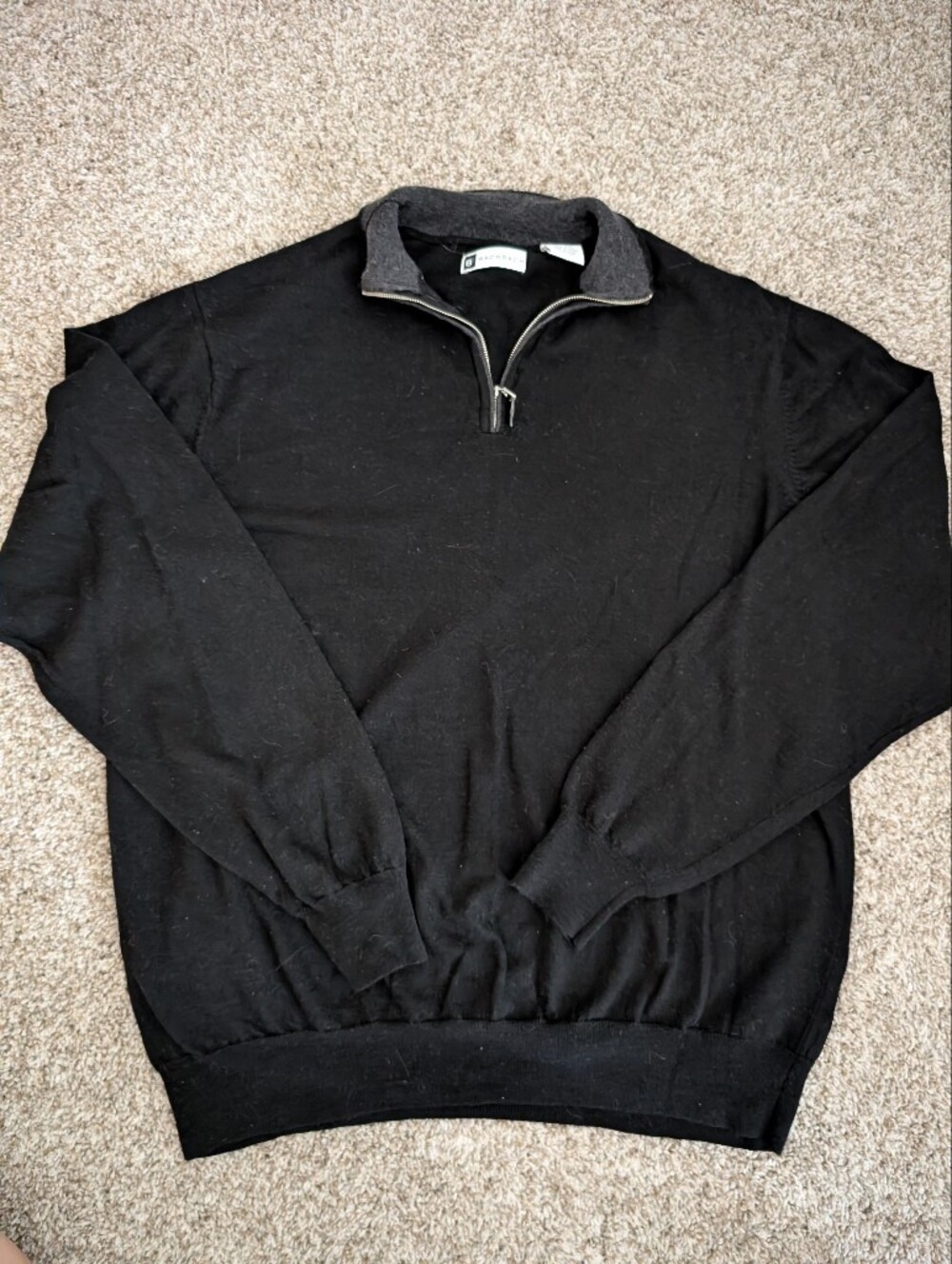 Bachrach Men's Black Quarter-Zip Sweater In Wool Silk Blend Sz XL Midweight